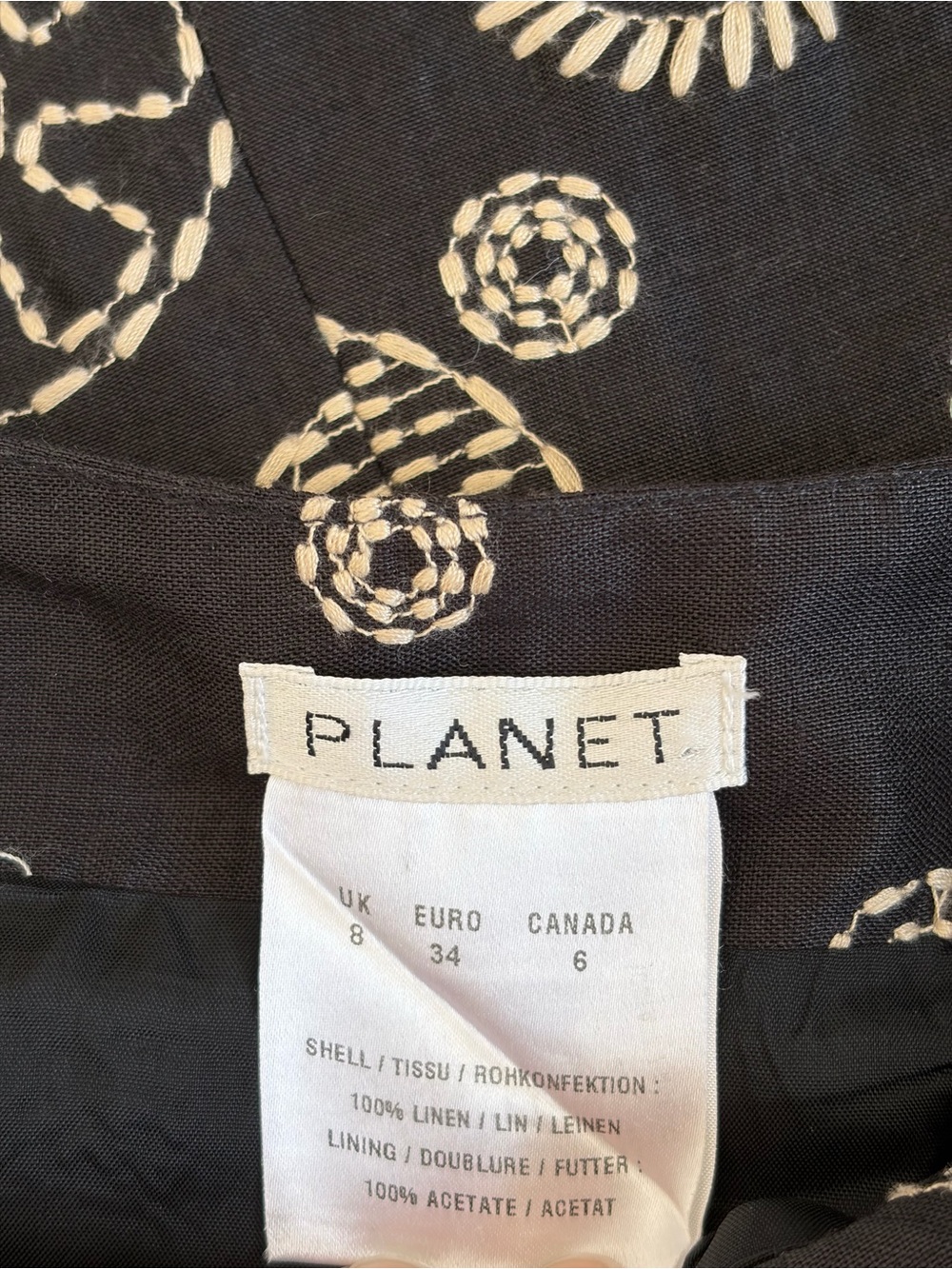Planet 100% Linen Embroidered Maxi Pattern Maxi Skirt Size 6 - Picture 3 of 4